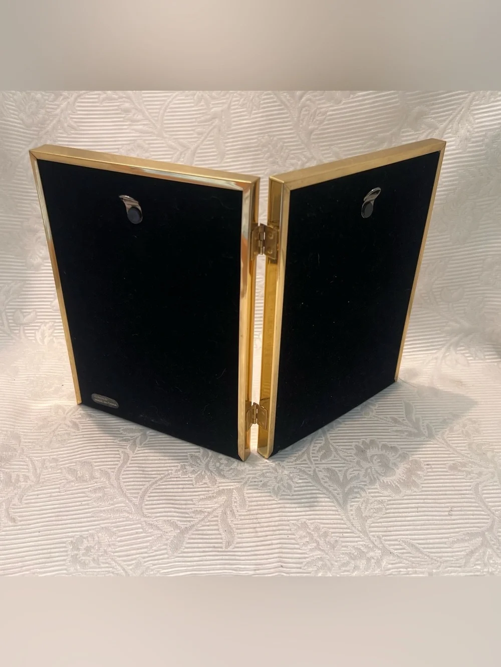 Fetco MCM Solid Brass Double Picture‎ Frame 5X7 Bi-fold Wall Mount/ Freestanding
